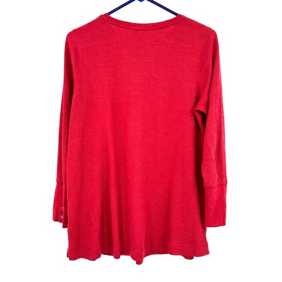 J Jill Size Medium Petite Shirt Red Waffle Weave Button Cuffs Long Sleeve Casual - Picture 2 of 6